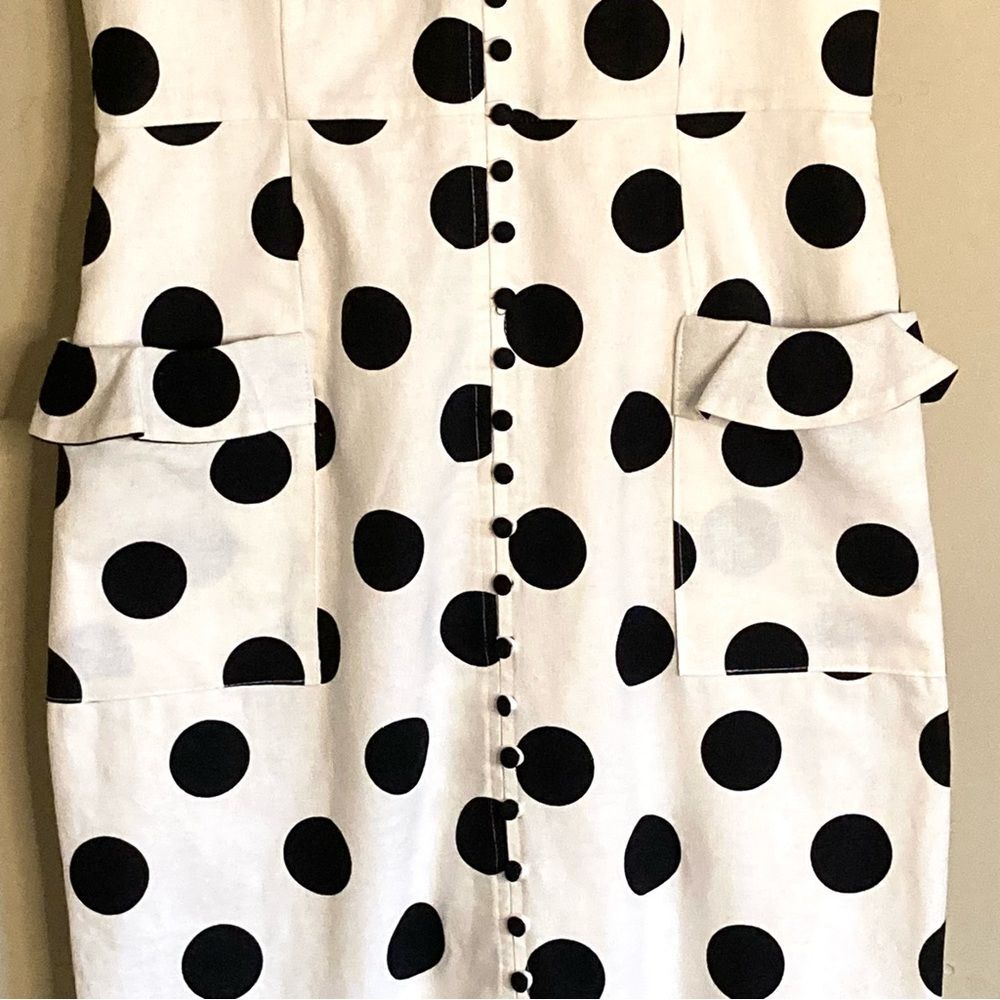 NICHOLAS Black Polka Dot on White Ruffled Midi Dress - Picture 9 of 16